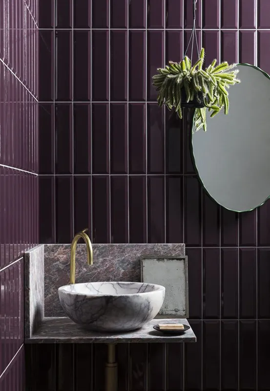 Purple ceramic tiles for bathroom