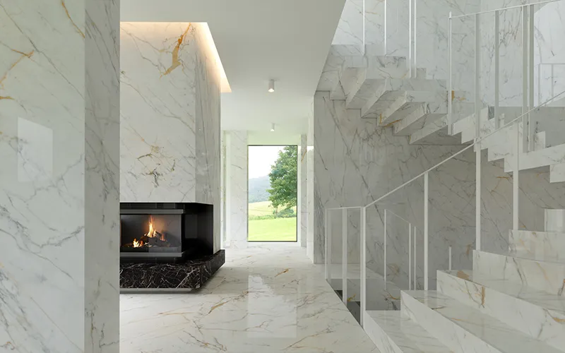 Marble-Look Ceramic Tiles for Stairs