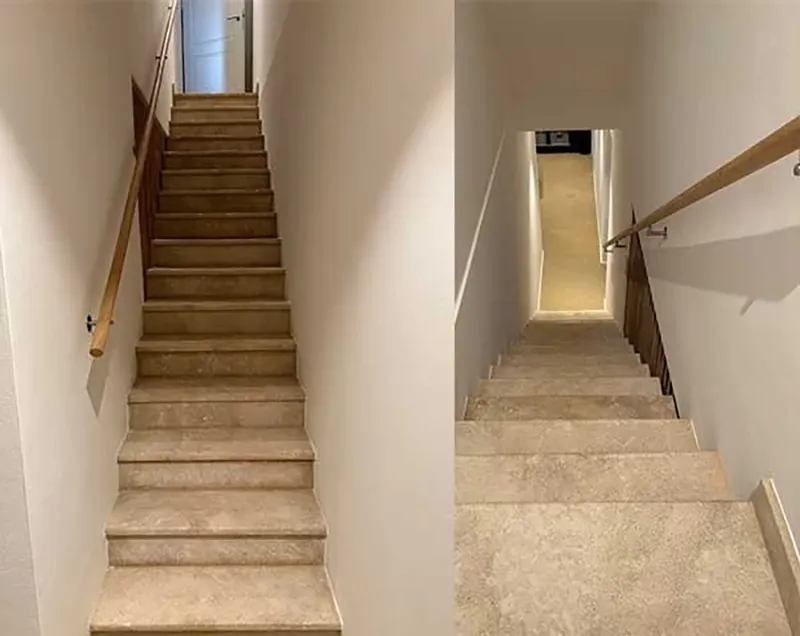 Limestone-Look Ceramic Tiles for Stairs