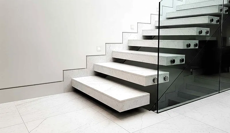 Polished Stone-Look Ceramic Tiles for Stairs