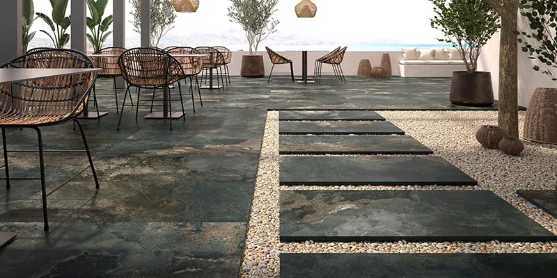 Ceramic tiles suitable for garden pathways and walkways