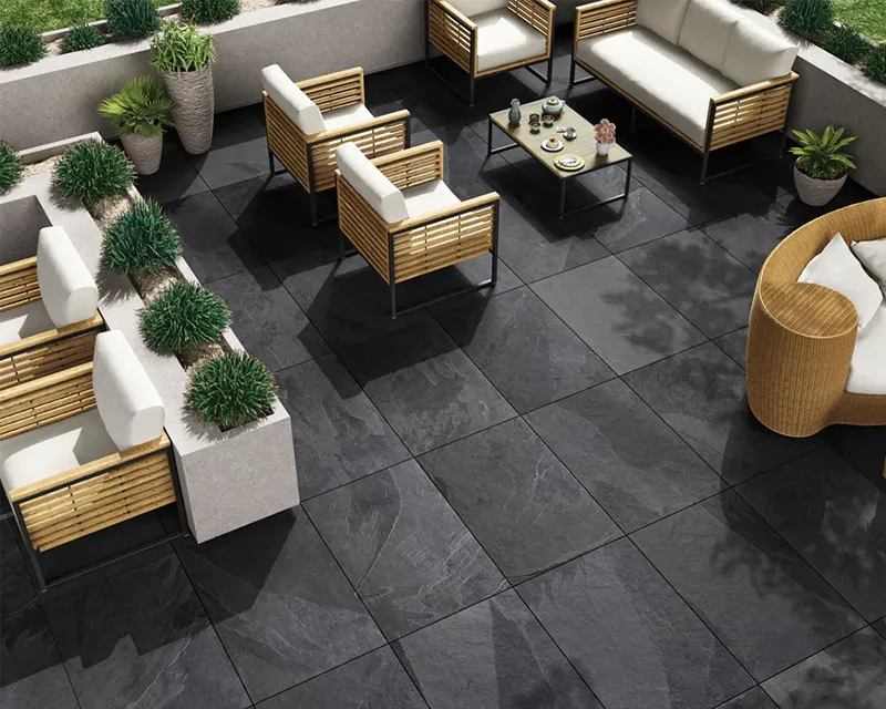 Slate-look porcelain tiles for the yard